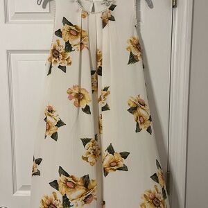 Umgee White Dress with Yellow and Pink Floral Accents